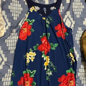 Floral Sleeveless Dress with Red and Yellow Accents